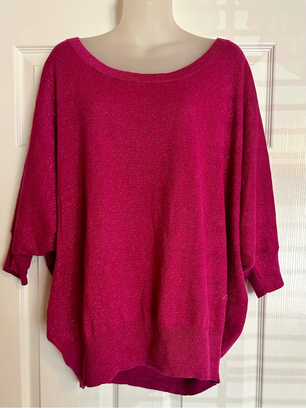 Elle Sparkle Fuchsia Scoop Neck Lightweight Sweater